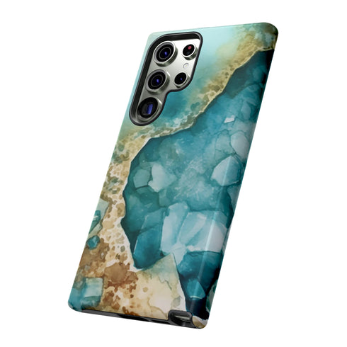 Aquamarine inspired Geode in Watercolor - Impact Resistant Phone Case